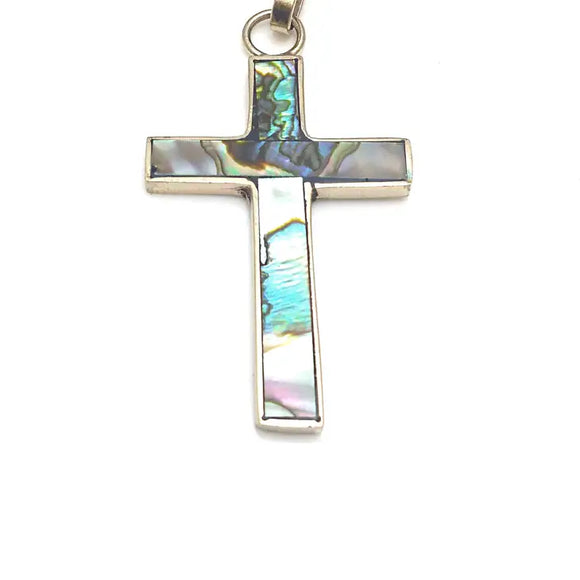 Blue Pacific Abalone Silver Cross with 18